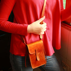 Handmade Vintage Leather Mens Small Messenger Bag Brown Cell Phone Shoulder Bag for Men - imessengerbags