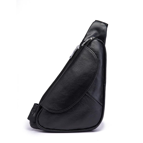 Cool Black Leather Mens Sling Bag Chest Bag One-Shoulder Backpack For Men - imessengerbags