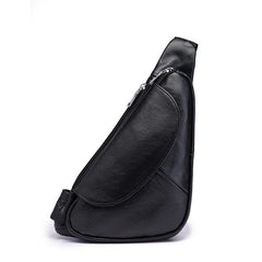 Cool Black Leather Mens Sling Bag Chest Bag One-Shoulder Backpack For Men - imessengerbags
