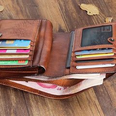 Handmade Mens Cool billfold Leather Wallet Men Small Zipper Wallets Bifold for Men - imessengerbags