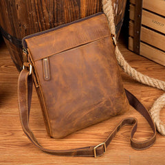 Brown Cool Leather 10 inches Small Vertical Side Bags Brown Messenger Bags Courier Bag for Men