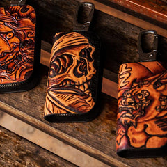 Handmade Leather Biker Mens Cool Car Key Wallet Coin Wallet Pouch Car KeyChain for Men - imessengerbags