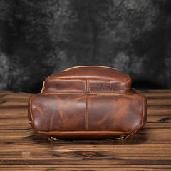 Cool Brown Leather Men's Sling Bag Chest Bag Vintage One Shoulder Backpack For Men