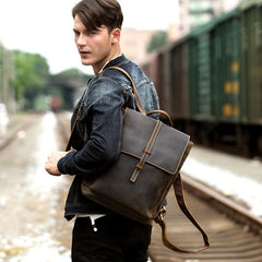 Casual Coffee Leather Mens 14 inches Laptop Travel Backpacks School Computer Backpack for Men - imessengerbags