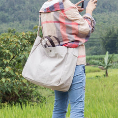 Canvas Leather Mens Womens Handbag Tote Bag White Shoulder Bag Tote Purse For Men - imessengerbags