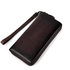 Handmade Leather Men's Zipper Long Wallet Clutch Wallet Wristlet Wallet For Men - imessengerbags