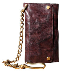 Handmade Leather Biker Wallet Trifold Folding Mens Cool Chain Wallet Trucker Wallet with Chain - imessengerbags