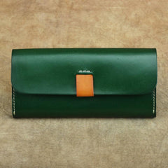 Cool Handmade Brown Leather Men's Large Envelope Long Wallet Green Vintage Long Wallet Clutch For Men