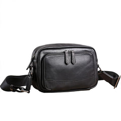 Casual Black Leather MENS Small Side Bags Black Messenger Bag Leather Courier Bag For Men