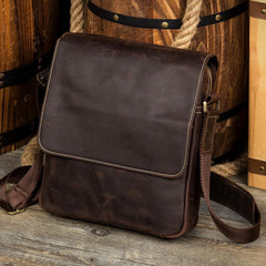 Dark Brown Cool Leather 10 inches Small Vertical Side Bags Messenger Bags Courier Bag for Men