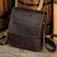Dark Brown Cool Leather 10 inches Small Vertical Side Bags Messenger Bags Courier Bag for Men - imessengerbags