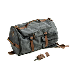Khaki Waxed Canvas Mens Waterproof Dark Gray Large Hiking Backpack Travel Backpack Barrel Bag for Men - imessengerbags