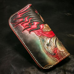 Handmade Leather Tooled Mahākāla Mens Chain Biker Wallet Cool Leather Wallet Long Clutch Wallets for Men - imessengerbags