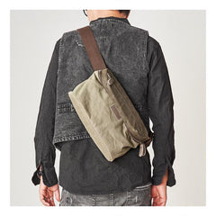 Cool Canvas Mens Messenger Bag Canvas Side Bag Chest Bag Saddle Canvas Courier Bag for Men - imessengerbags