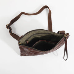 Casual Green Leather Mens Small Side Bag Messenger Bag Brown Post Bag Courier Bags for Men - imessengerbags