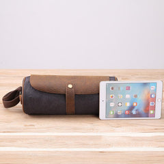 Gray Leather Mens Green Barrel Sling Bag Postman Bag Bucket Messenger Bag Side Bag For Men - imessengerbags