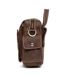 Casual Brown Leather Small Side Bags Waist Bag Belt Pouch Messenger Bag Courier Bag for Men