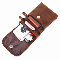 Cool Brown Leather Mens Mini Shoulder Bag Belt Pouch Belt Bags For Men