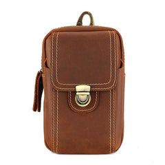 Cool Brown Leather Mens Belt Case Belt Pouch Mini Waist Pouch Belt Bags For Men
