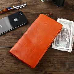 Cool Leather Mens Black Slim Long Wallet Zipper Bifold Card Wallet Clutch Wallet For Men - imessengerbags