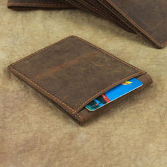 Cool Dark Brown Leather Mens Small Bifold Wallet billfold Wallet License Wallet for Men - imessengerbags