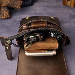 Mens Leather Small Side Bag COURIER BAGs Waist Pouch Holster Belt Case Belt Pouch for Men
