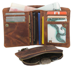 Vintage Leather Mens Bifold Small Wallet billfold Wallet Within Detachable Coin Holder for Men - imessengerbags