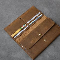 Brown Leather Mens Long Wallet Long Bifold Card Wallet For Men - imessengerbags