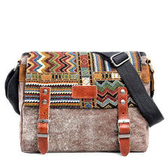 Cool Retro Waxed Canvas Leather Mens Womens Ethnic Shoulder Bag 13'' Side Bag Messenger Bag Postman Bag For Men - imessengerbags