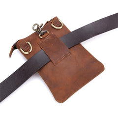 Vintage Leather Men's Belt Pouch Cell Phone Holster Brown Mini Side Bag For Men