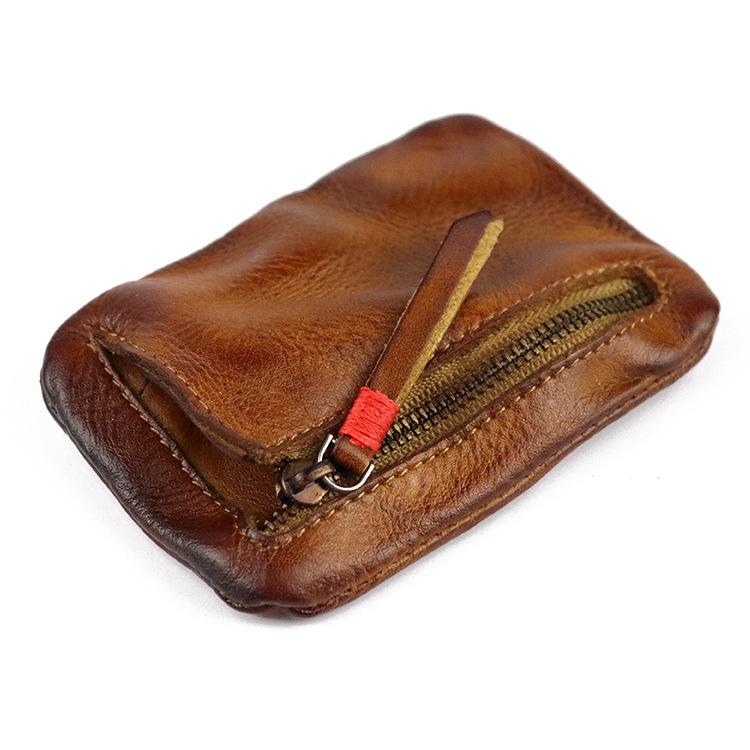 Vintage Leather Men's Zipper Small Wallet Coin Wallet Coin Holder for Men - imessengerbags