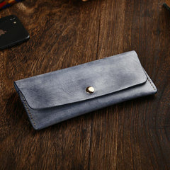 Handmade Mens Leather Blue Envelope Bag Long Wallet Phone Bag Green Clutch for Men - imessengerbags