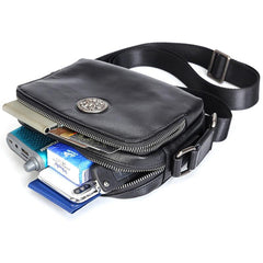 BADASS Black LEATHER MENS Small Ipad Courier Bag SIDE BAG Casual MESSENGER BAG FOR MEN - imessengerbags