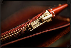 Handmade Leather Men Tooled Chinese Lion Cool Leather Wallet Long Phone Wallets for Men - imessengerbags