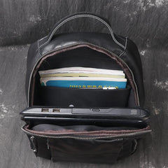 Black Leather Men's 14inch Computer Backpack Travel Backpack College Backpack For Men - imessengerbags