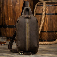 Casual Dark Brown Leather Mens One Shoulder Backpacks Sling Bags Chest Bags for Men - imessengerbags