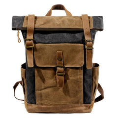 Cool Waxed Canvas Mens Waterproof Green Travel Backpack 15'' Gray Computer Backpack Hiking Backpack for Men - imessengerbags