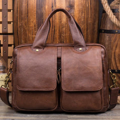 Tan Leather Mens 13 inches Briefcase Laptop Bag Coffee Business Bags Work Side Bag for Men