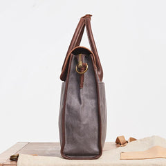 Mens Gray Canvas Leather Briefcase Handbag Work Bag Business Bag for Men
