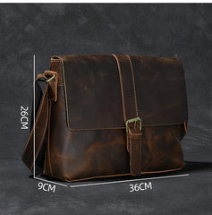 Vintage Leather Mens 13‘’ Brown Side Bag Messenger Bag Courier Bag For Men - imessengerbags
