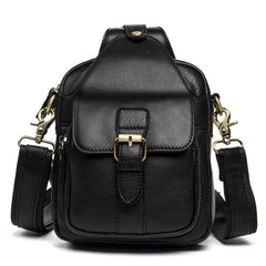 Black Leather Mens Cool Sling Bag Sling Pack Black Crossbody Packs Chest Bags for men - imessengerbags