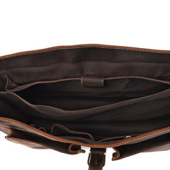 Leather Men Vintage Briefcase Laptop 15inch Handbags Shoulder Bags Work Bag For Men