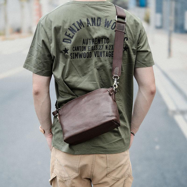 Brown Leather Mens Casual Small Courier Bags Messenger Bag Black Postman Bag For Men - imessengerbags