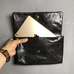 Handmade Leather Mens Clutch Cool Slim Wallet Zipper Clutch Wristlet Wallet for Men