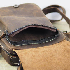 Cool Leather Mens Small Messenger Bag Side Bag Small Vintage Shoulder Bag for Men