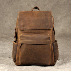 Genuine Leather Mens Cool Backpack Sling Bag Large Brown Travel Bag Hiking Bag for men - imessengerbags