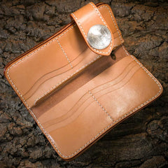 Handmade Leather Mens Cool Beige Chain Wallet Biker Trucker Wallet with Chain