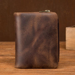 Brown Cool Leather Mens Trifold Small Wallet billfold Wallet Bifold Pocket Small Wallet for Men - imessengerbags