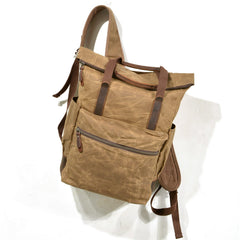 Cool Canvas Leather Mens Black College Backpack 15'' Computer Backpack Travel Backpack Hiking Bag for Men - imessengerbags