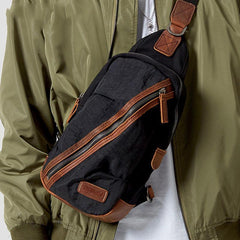 Black Canvas Sling Backpack Men's Sling Bag Green Chest Bag Canvas One shoulder Backpack For Men